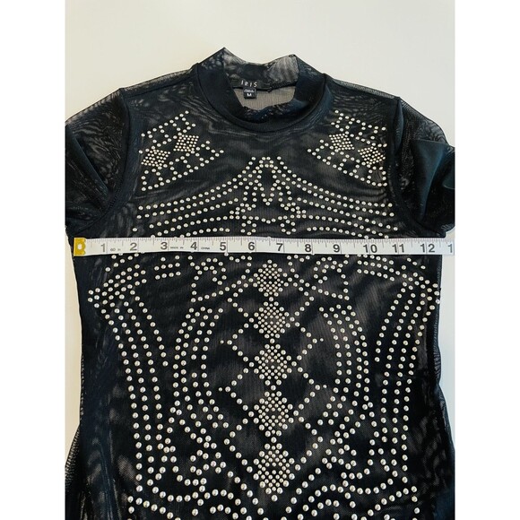 Iris Juniors Mesh Studded Bodysuit Long Sleeve Black Size Sm-Med Bodysuit Sheer - Picture 8 of 15